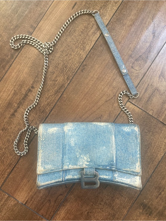 Balenciaga Handbags - Balenciaga Hourglass Denim Light Blue Chain Crossbody Bag